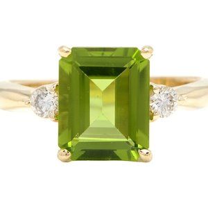 COPY - 3.18Ct Natural Peridot & Diamond 14KY Gold Ring